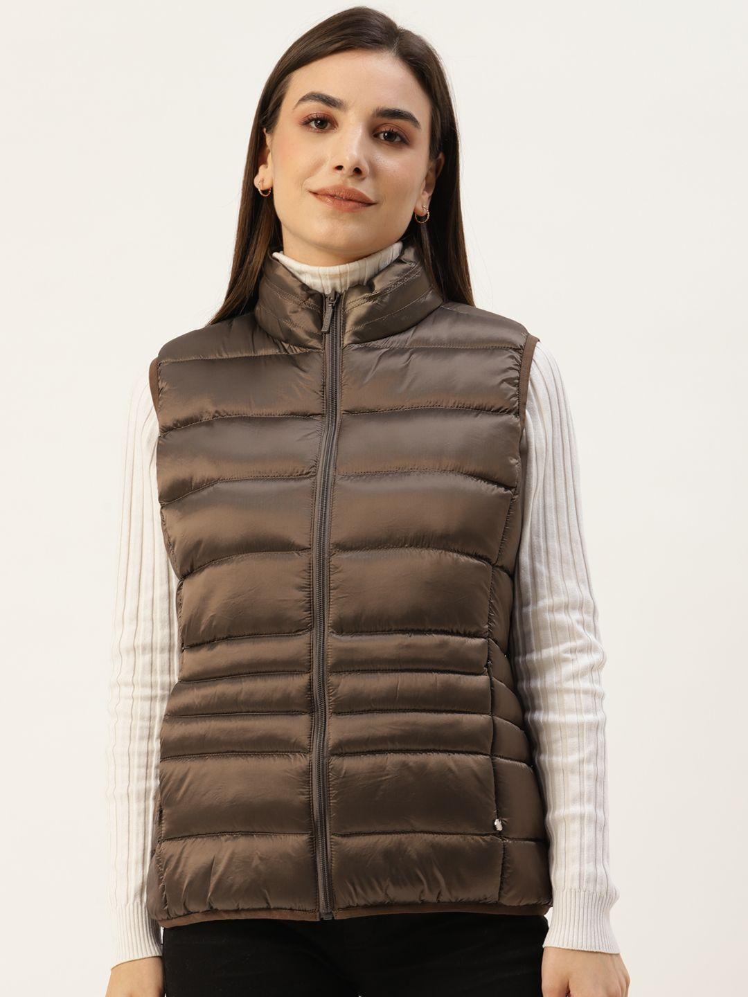 monte carlo women coffee brown solid padded jacket