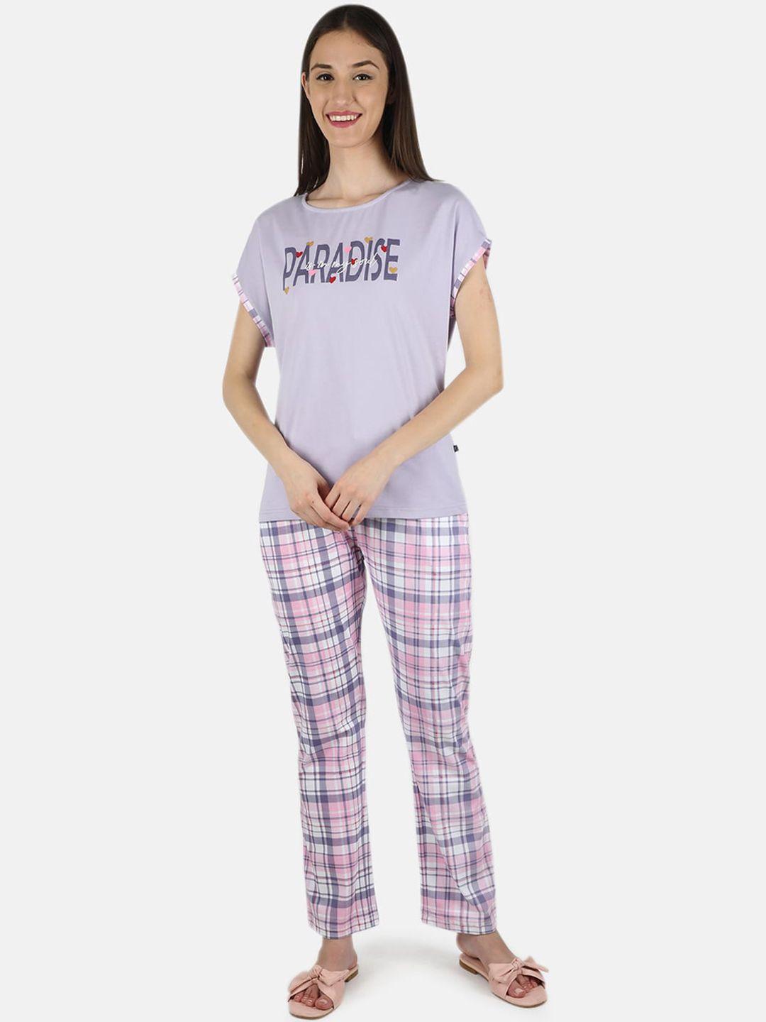 monte carlo women lavender & pink printed night suit