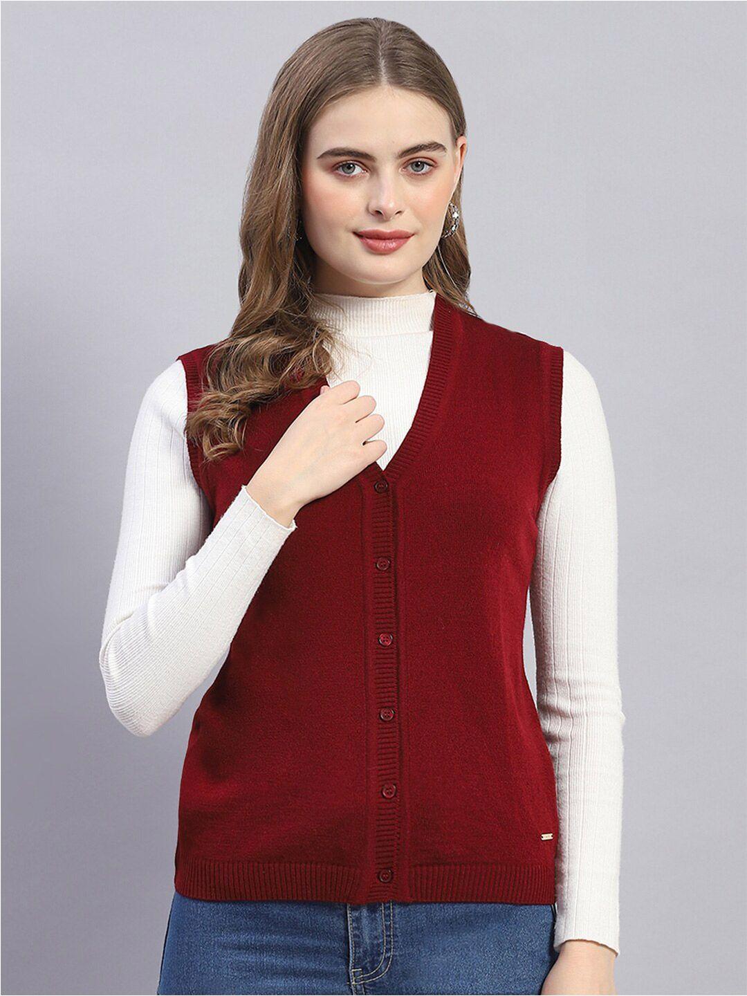 monte carlo women maroon woollen cardigan