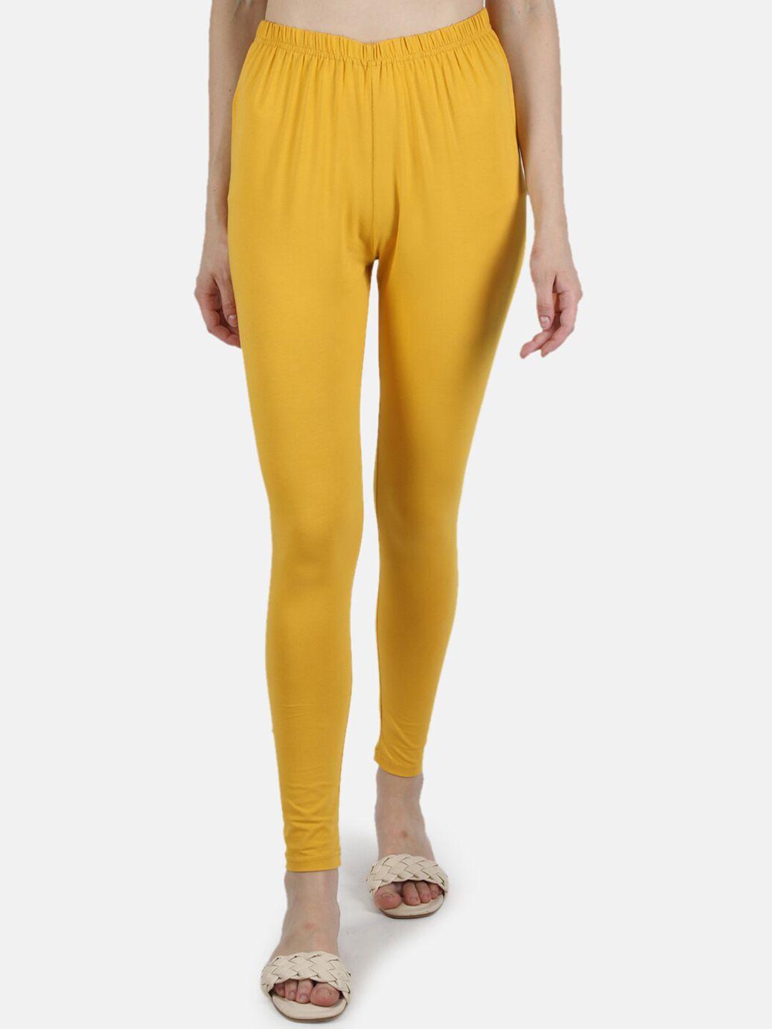 monte carlo women mustard yellow solid ankle-length leggings