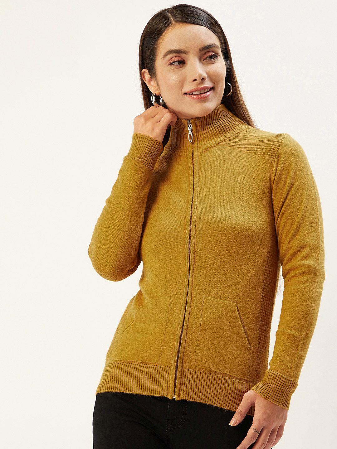 monte carlo women mustard yellow solid cardigan