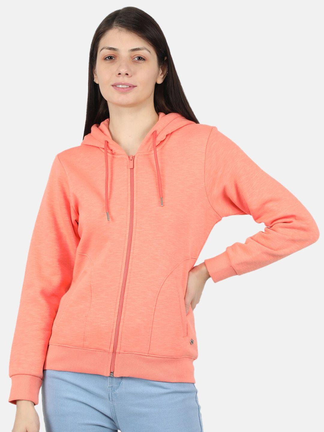 monte carlo women peach-coloured hooded sweatshirt