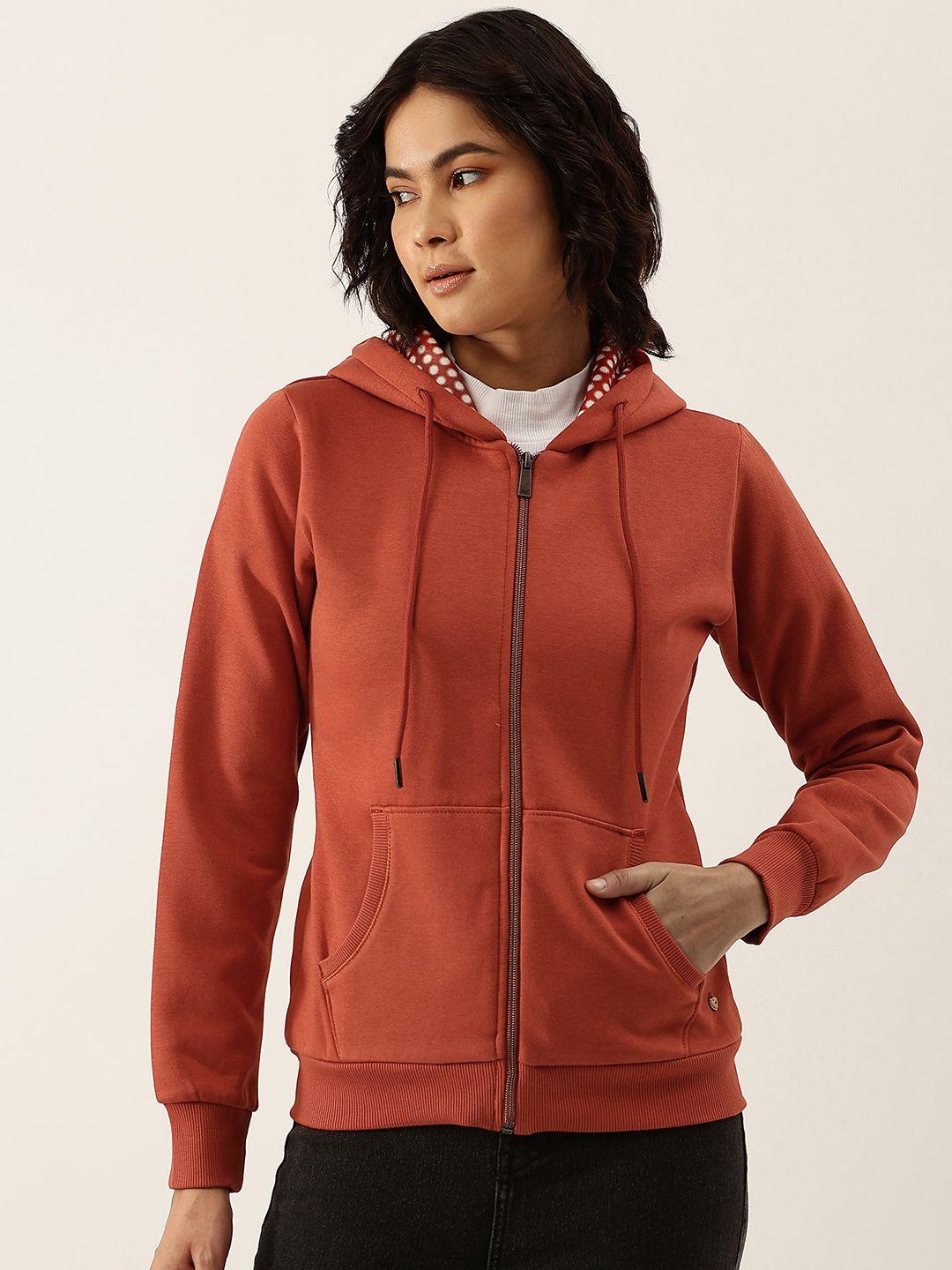 monte carlo women rust orange solid hooded sweatshirt