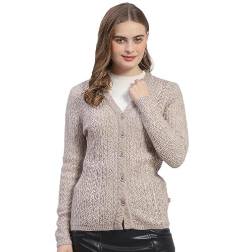 monte carlo womens beige solid v neck full sleeve wool blend cardigan sweater (1239551vn-1-44)