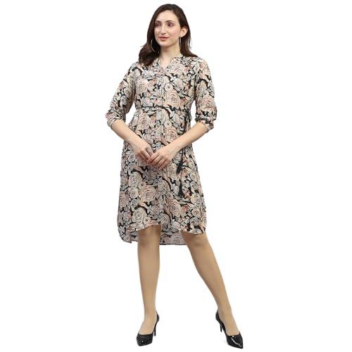 monte carlo womens black floral print v neck 3/4th sleeve regular fit dress (224065566-2-40)