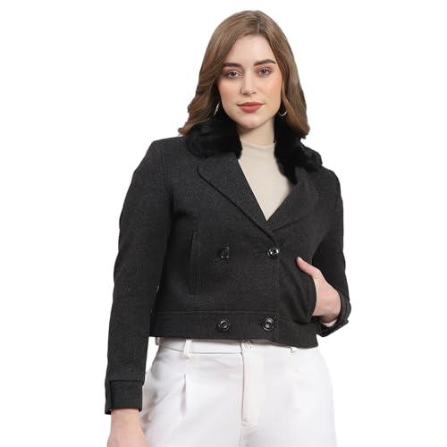 monte carlo womens black solid lapel collar full sleeve coat (223062352-1-42)