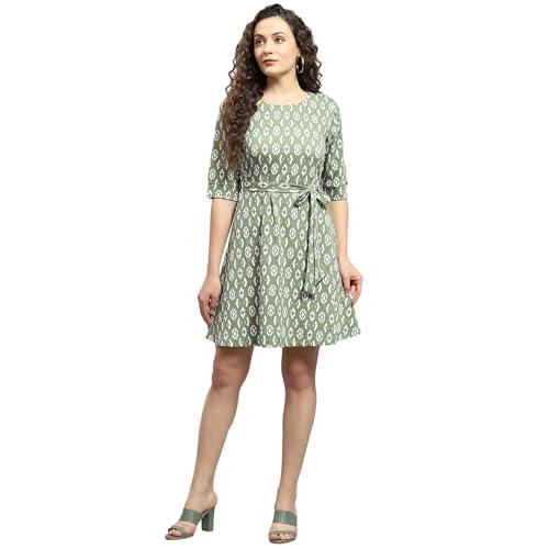 monte carlo womens green printed round neck half sleeve dress (224065484-1-44)