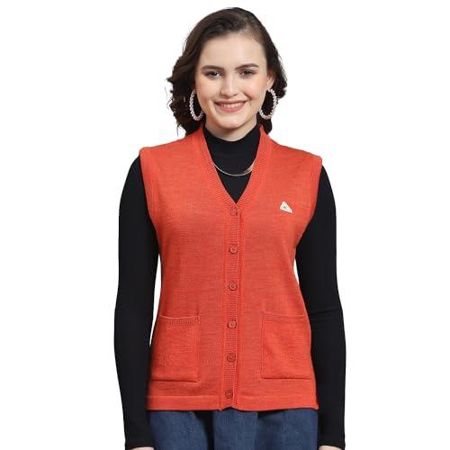 monte carlo womens orange solid v neck sleeveless wool cardigan sweater (1230713sl-2429-36)