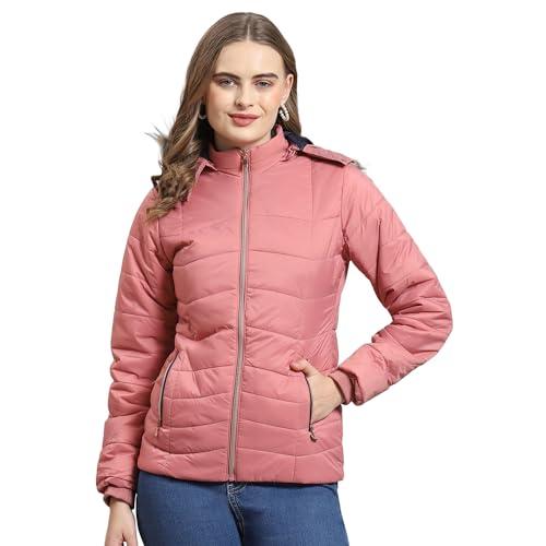 monte carlo womens pink solid full sleeve hooded neck casual jacket (223062592-1-36)