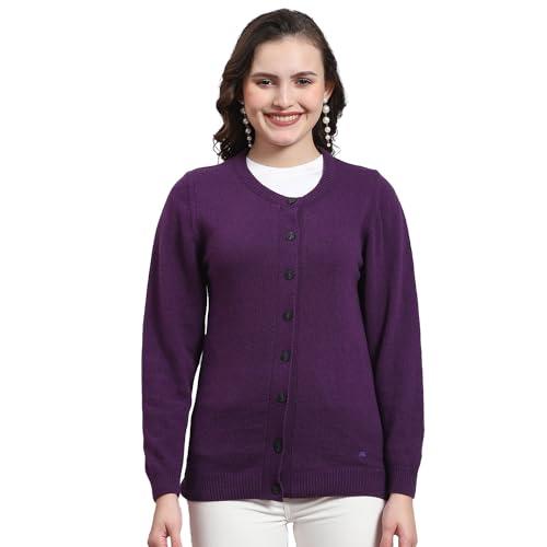 monte carlo womens purple solid round neck full sleeve wool blend cardigan sweater (1230731rn-1426-38)