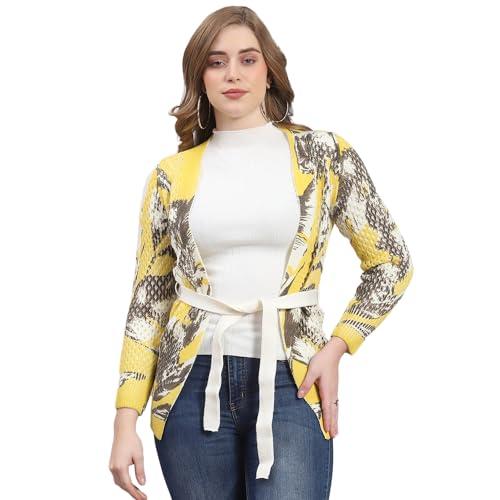 monte carlo womens yellow self design v neck full sleeve wool blend cardigan sweater (1239745fo-1-42)