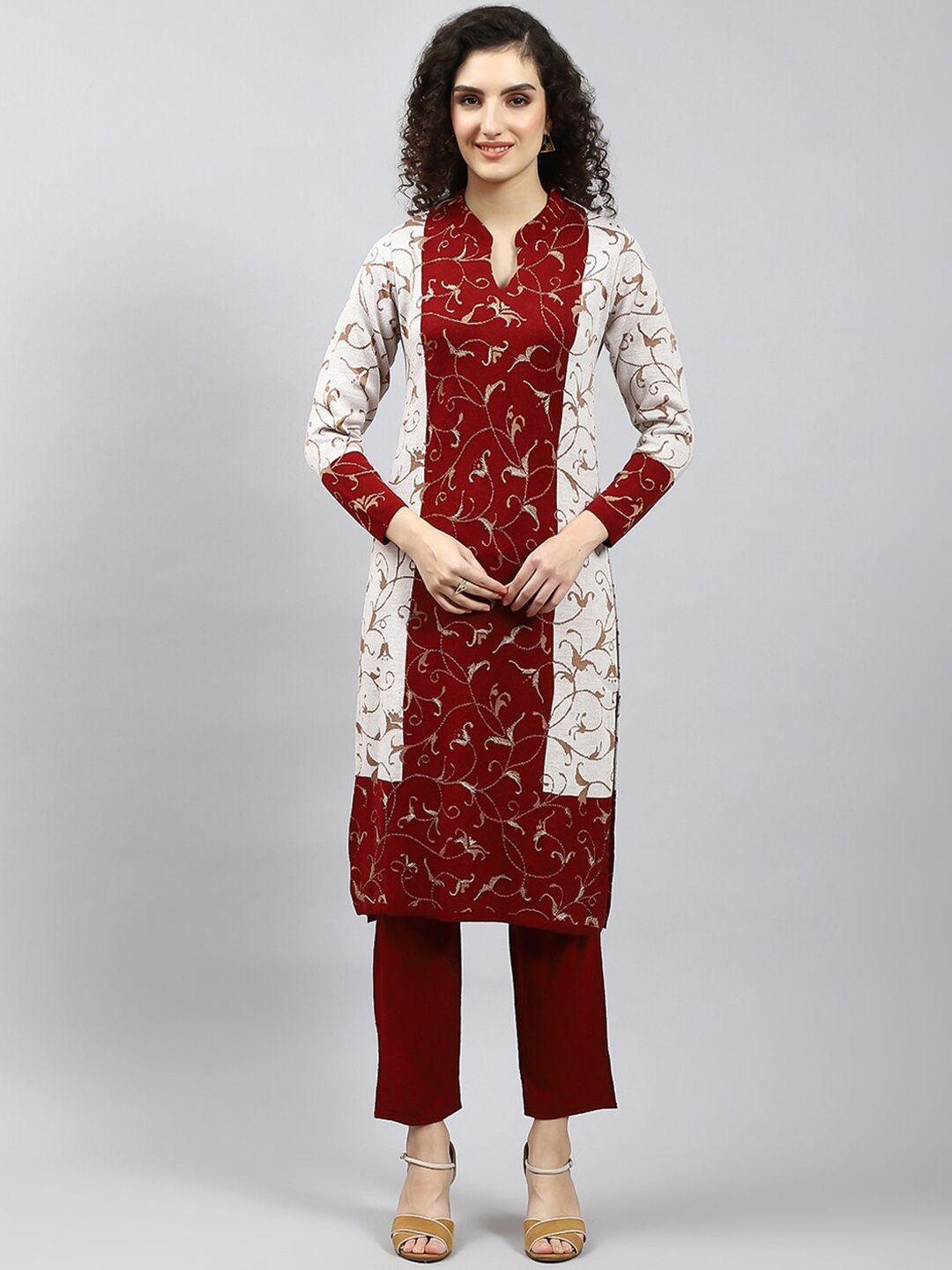 monte carlo woven design mandarin collar wool blend kurta with trousers