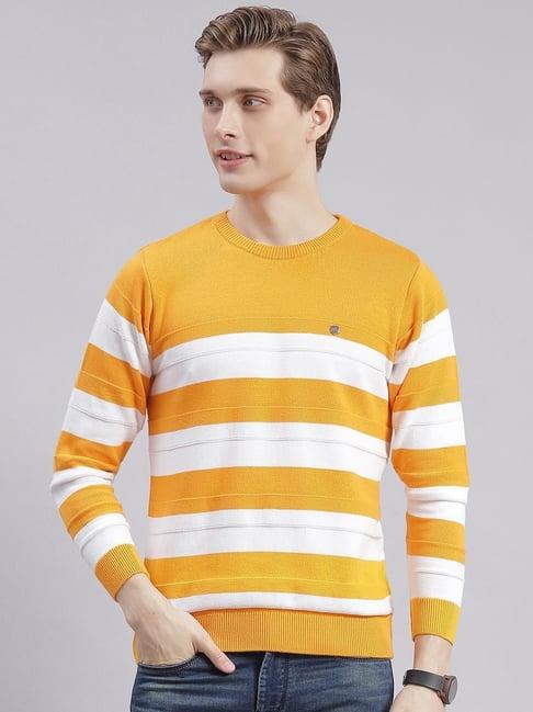 monte carlo yellow & white cotton regular fit striped sweater