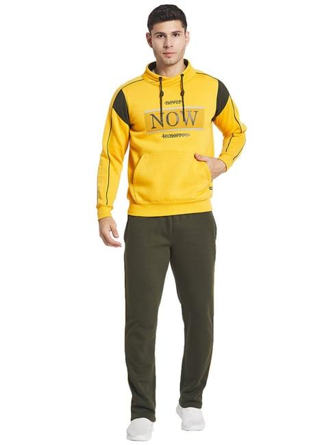 monte carlo yellow and olive regular fit printed tracksuits