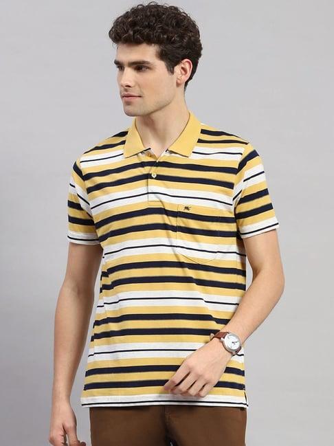 monte carlo yellow regular fit striped polo t-shirt