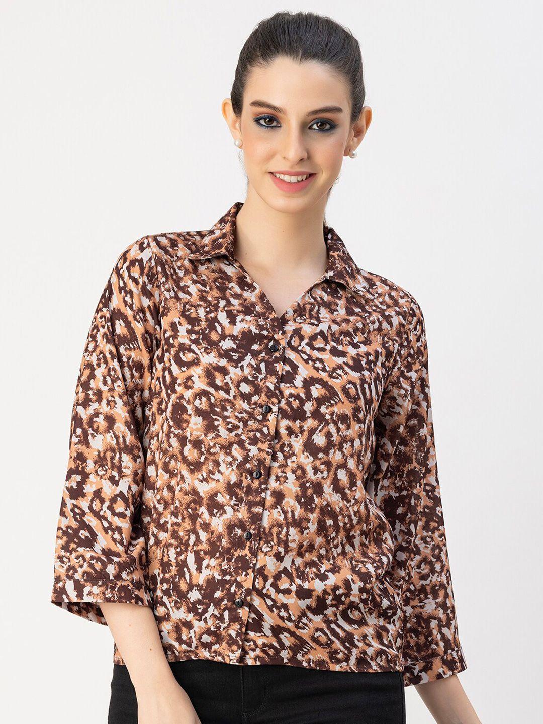 moomaya abstract printed georgette shirt style top