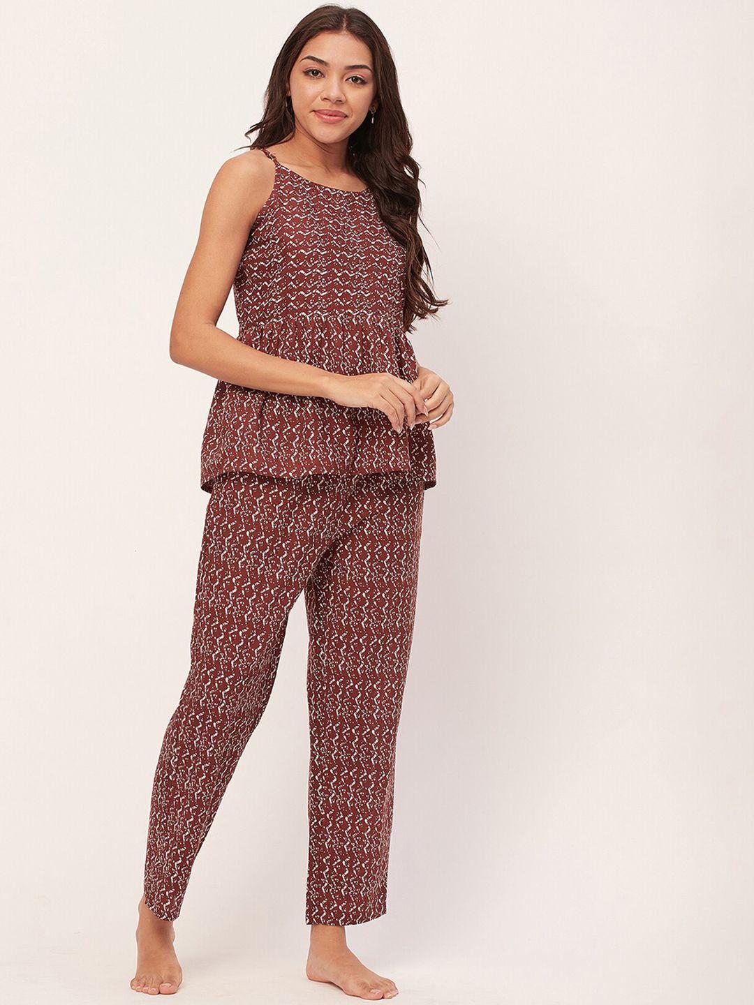 moomaya abstract printed shoulder straps pure cotton night suit