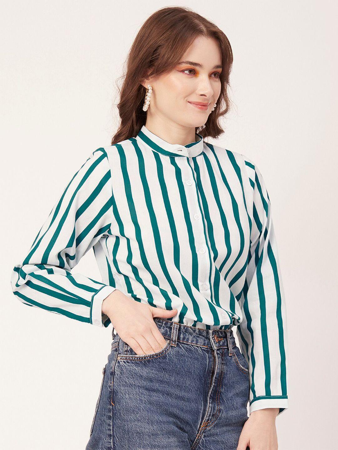 moomaya band collar classic fit vertical striped casual cotton shirt