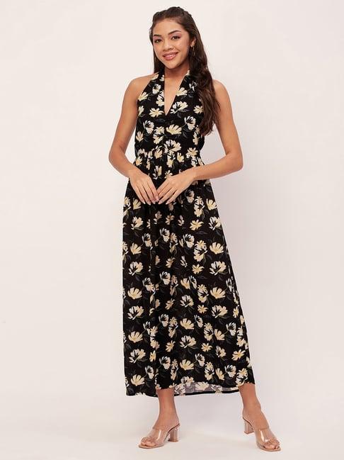 moomaya black & yellow floral print maxi dress