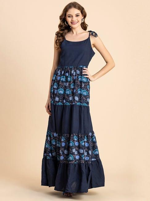 moomaya blue floral print maxi dress