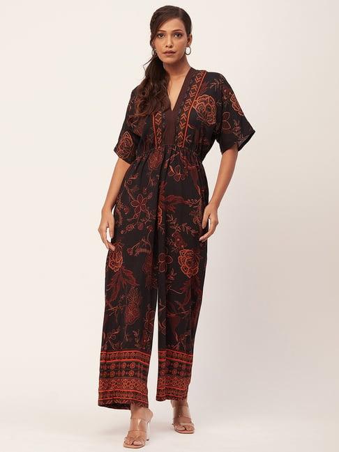 moomaya brown & black floral print jumpsuit