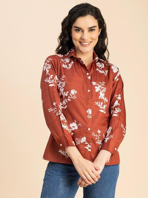 moomaya brown floral print shirt