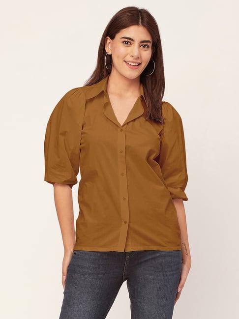 moomaya brown regular fit shirt