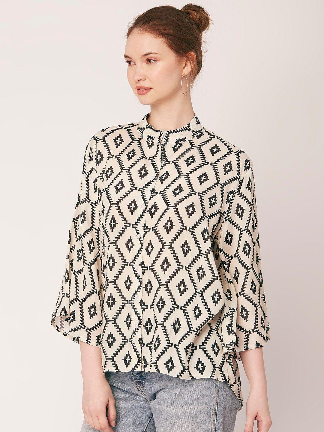 moomaya classic geometric printed shirt style modal top