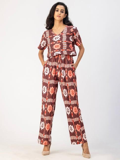 moomaya coral printed jumpsuit