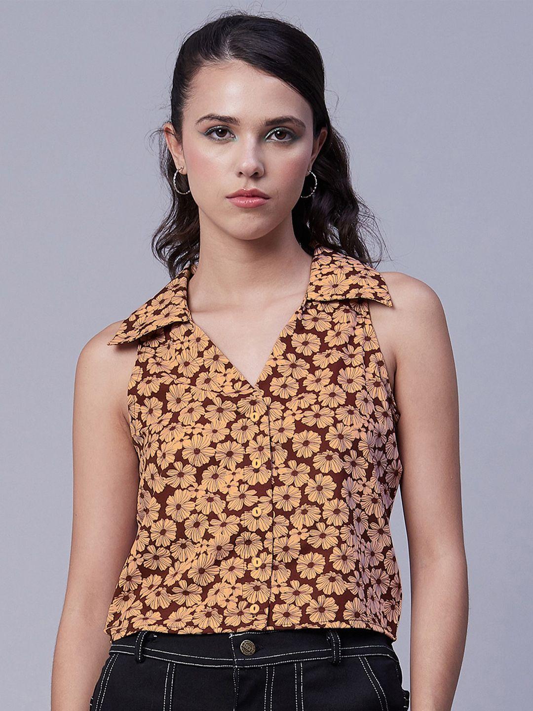 moomaya floral print shirt style crop top