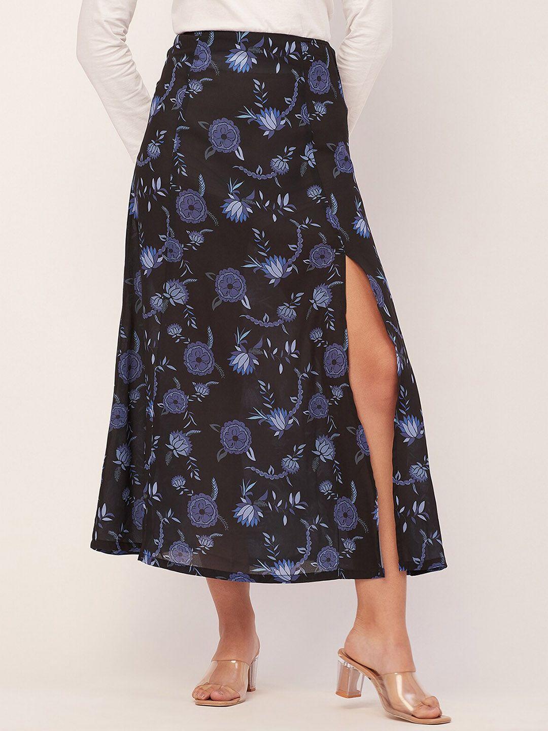 moomaya floral printed a-line midi skirt with slit