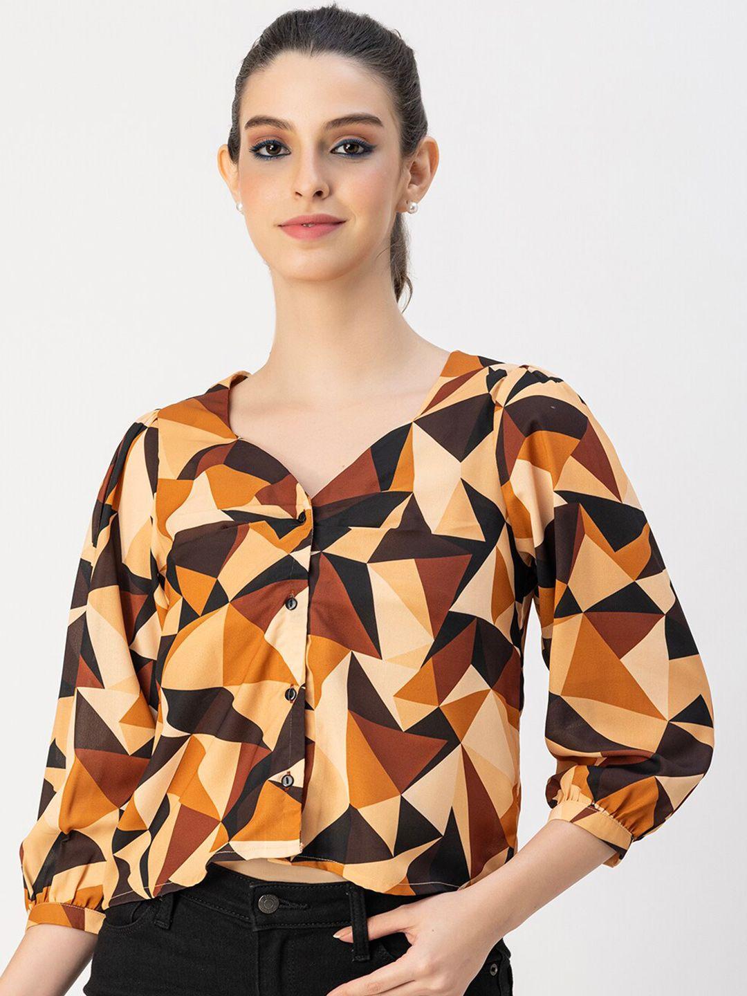 moomaya geometric printed puff sleeve crop top