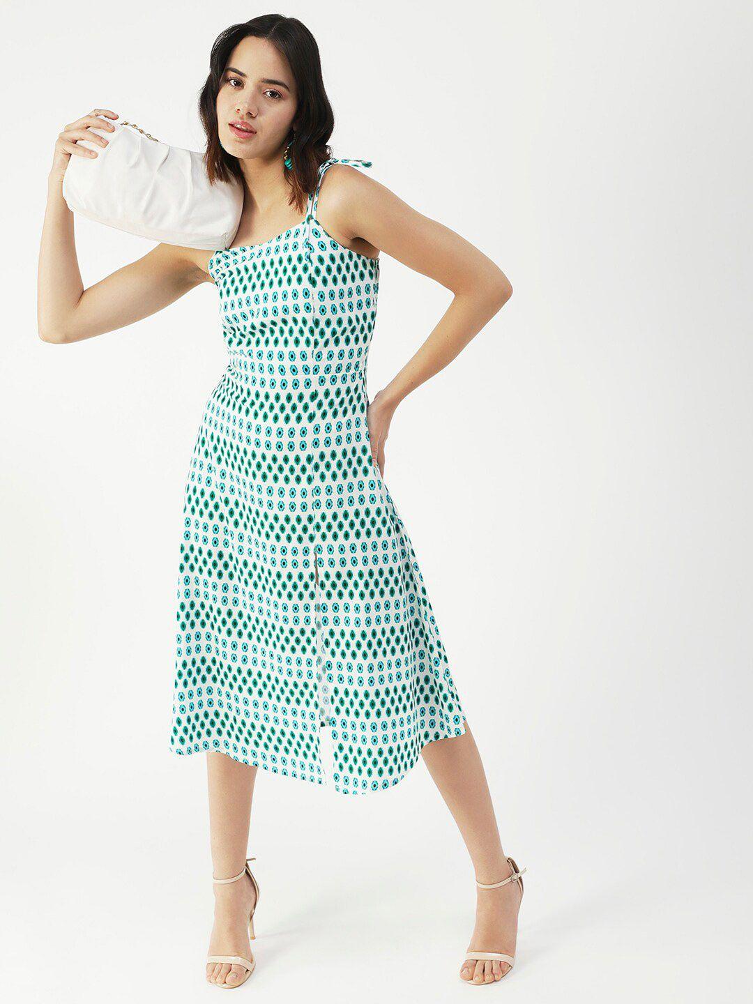 moomaya geometric printed shoulder straps a-line midi dress
