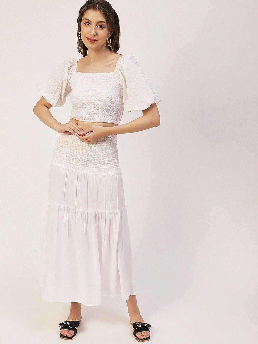 moomaya high waist smocked tiered midi skirt