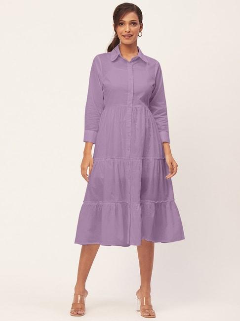 moomaya lavender cotton regular fit shirt dress