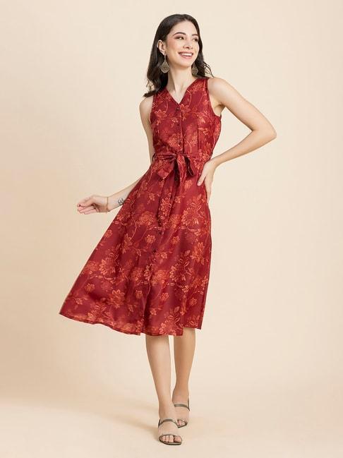moomaya maroon floral print wrap dress