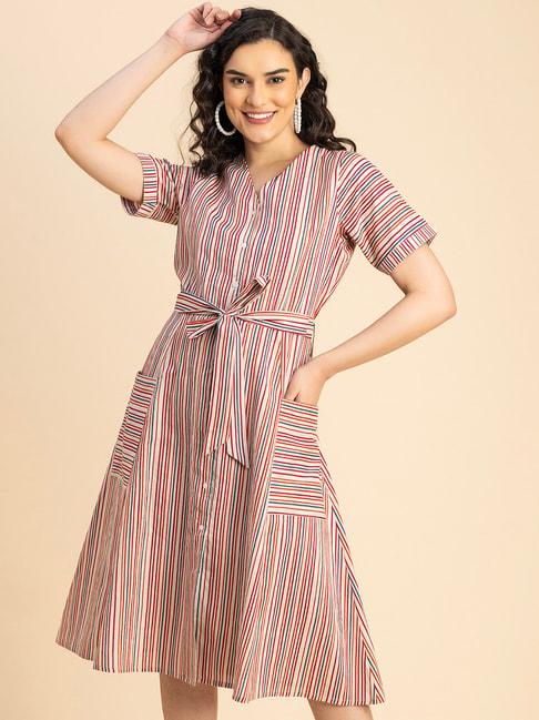 moomaya multicolor cotton striped shirt dress