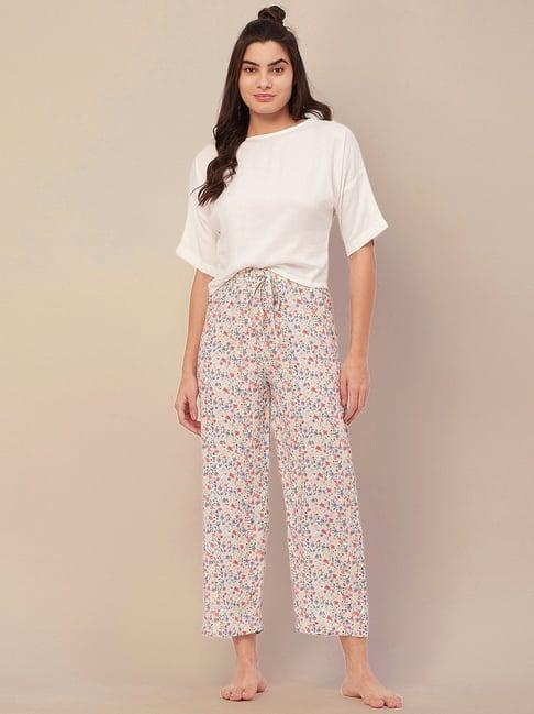 moomaya off white floral print top with pants