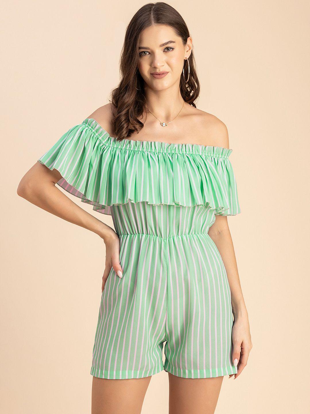 moomaya off-shoulder striped playsuit with ruffles
