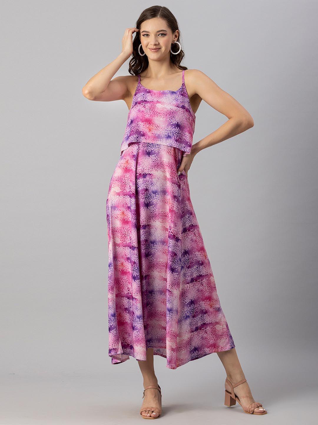 moomaya pink floral print maxi dress