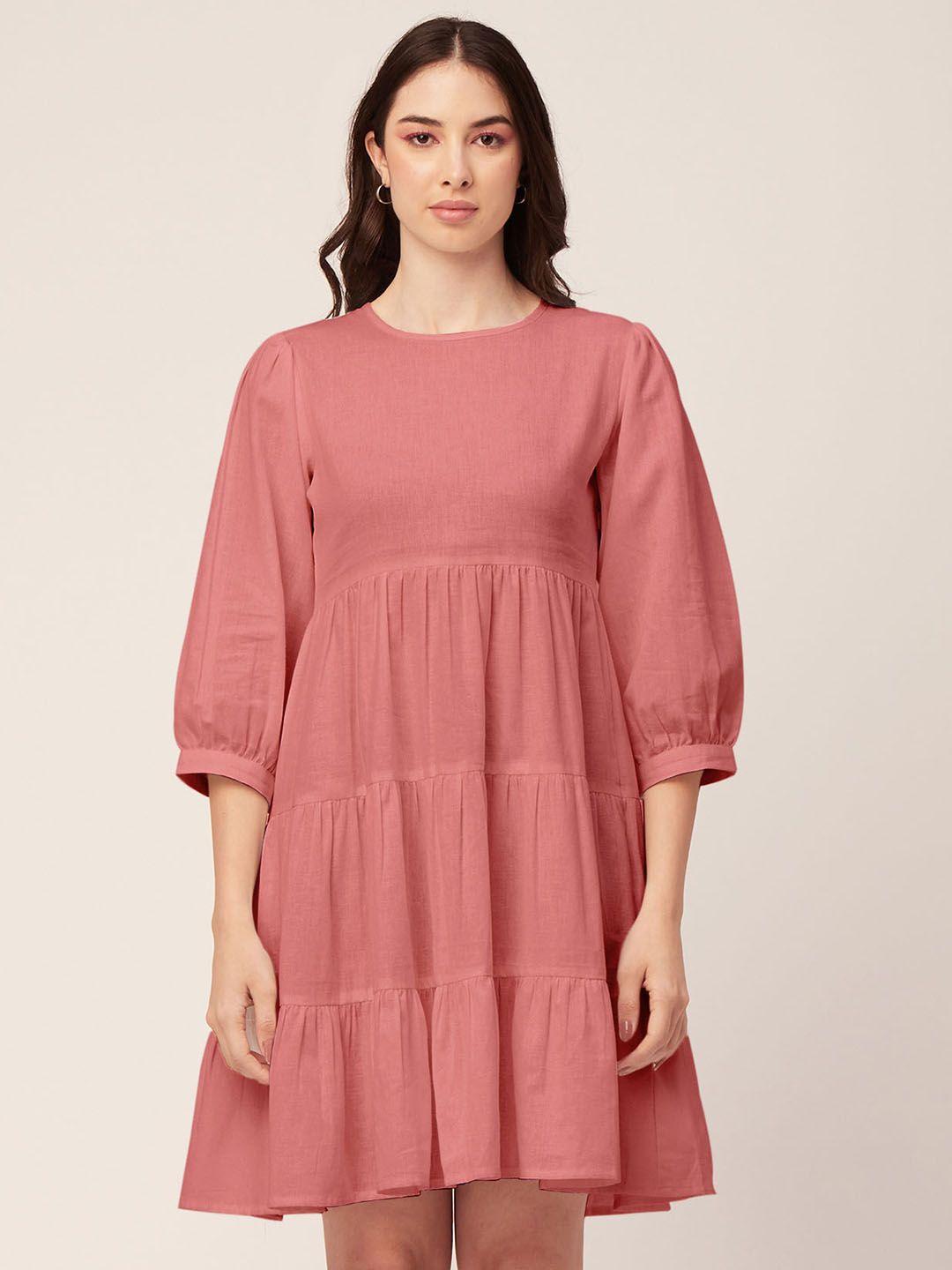moomaya-puff-sleeve-cotton-fit-&-flare-dress