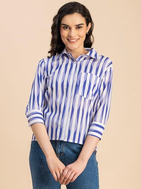 moomaya purple & white cotton striped shirt