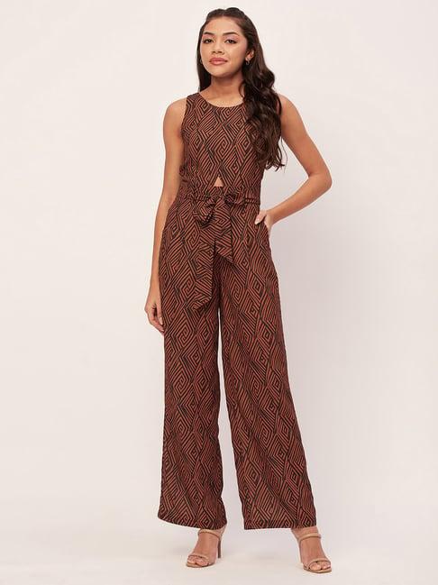 moomaya rust & brown printed jumpsuit