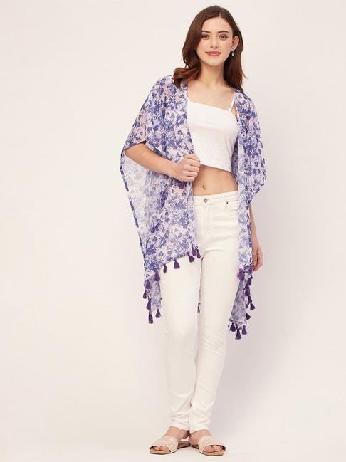moomaya violet & white floral print shrug