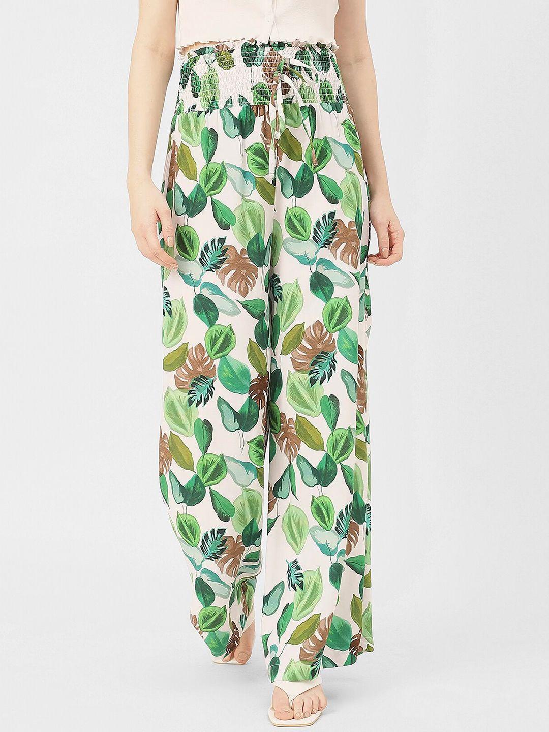 moomaya women floral printed loose fit high-rise trousers