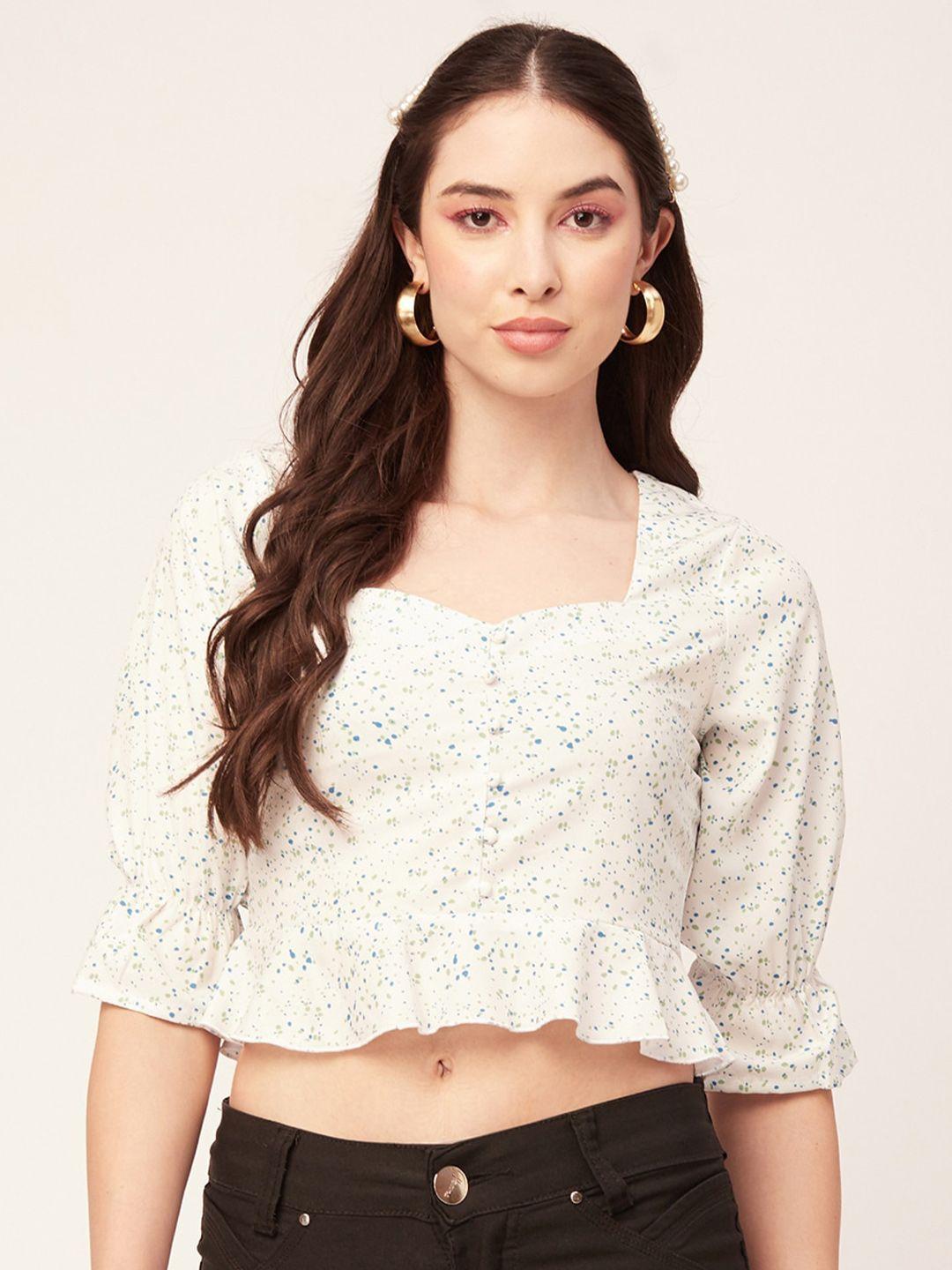 moomaya abstract printed puff sleeve crop top