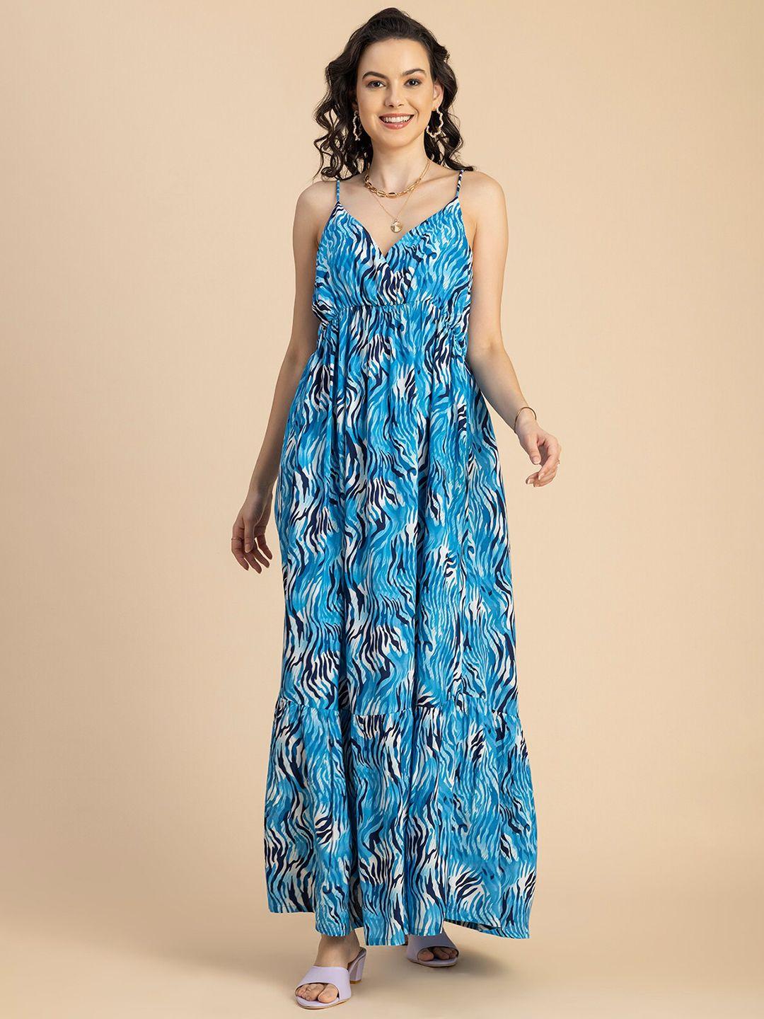 moomaya abstract printed v-neck sleeveless tiered maxi dress