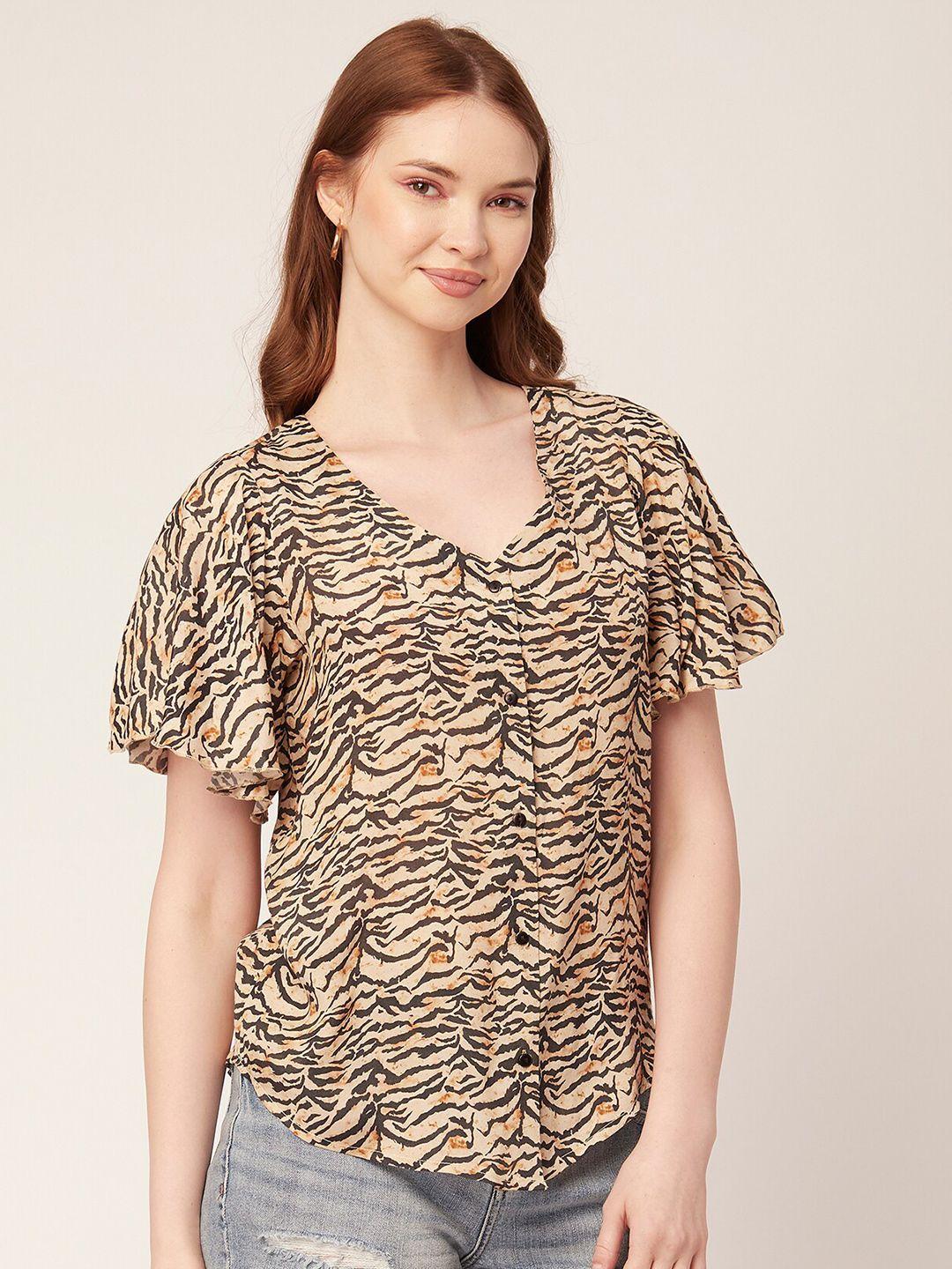 moomaya animal printed flared sleeves top