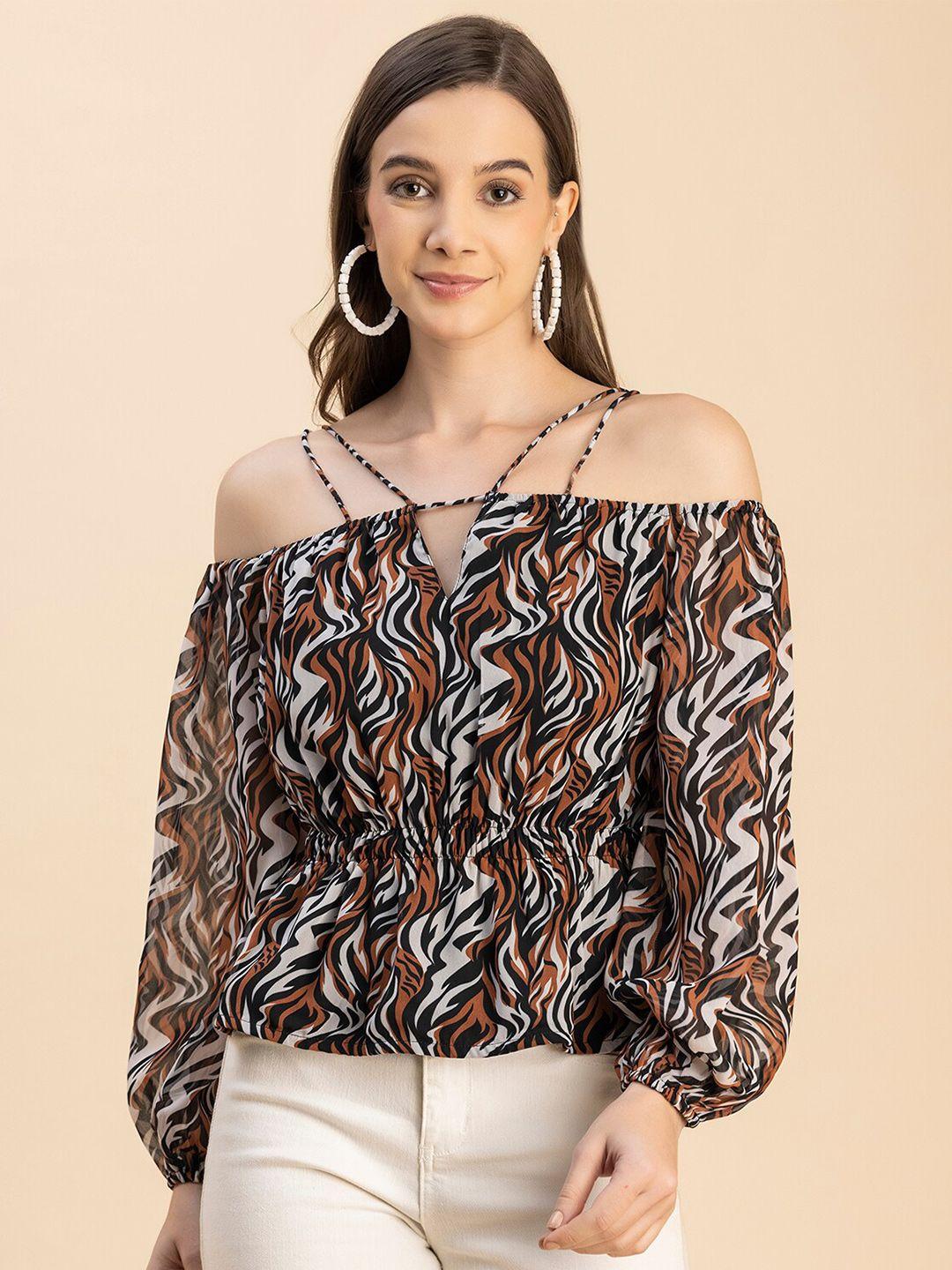 moomaya animal printed off shoulder bardot top