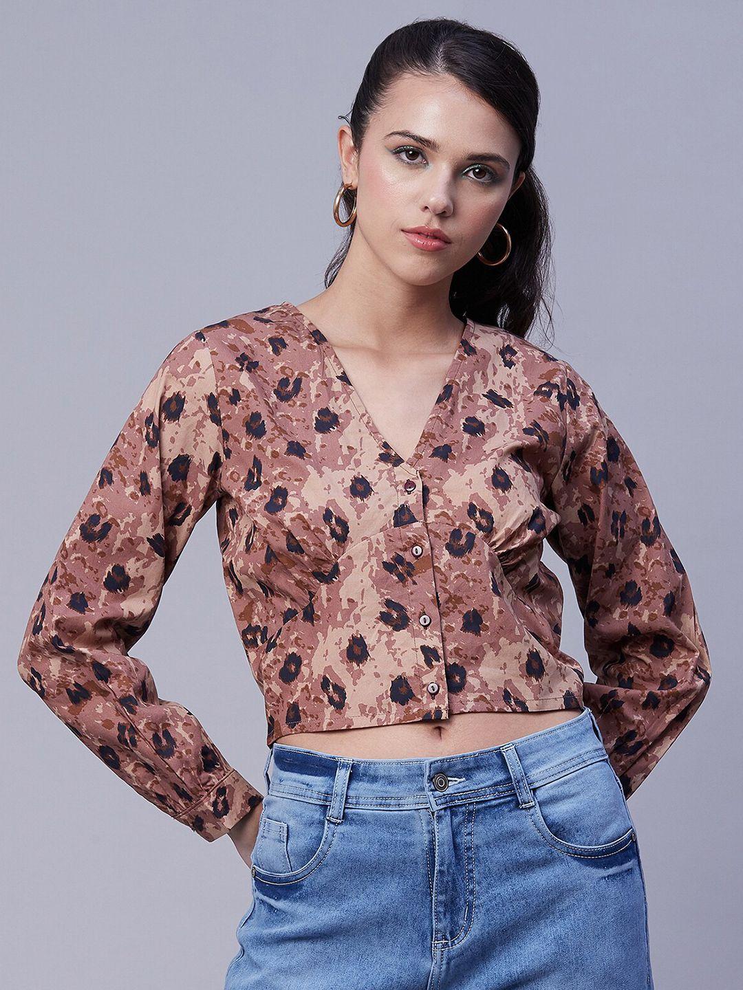 moomaya animal printed v-neck cotton crop top